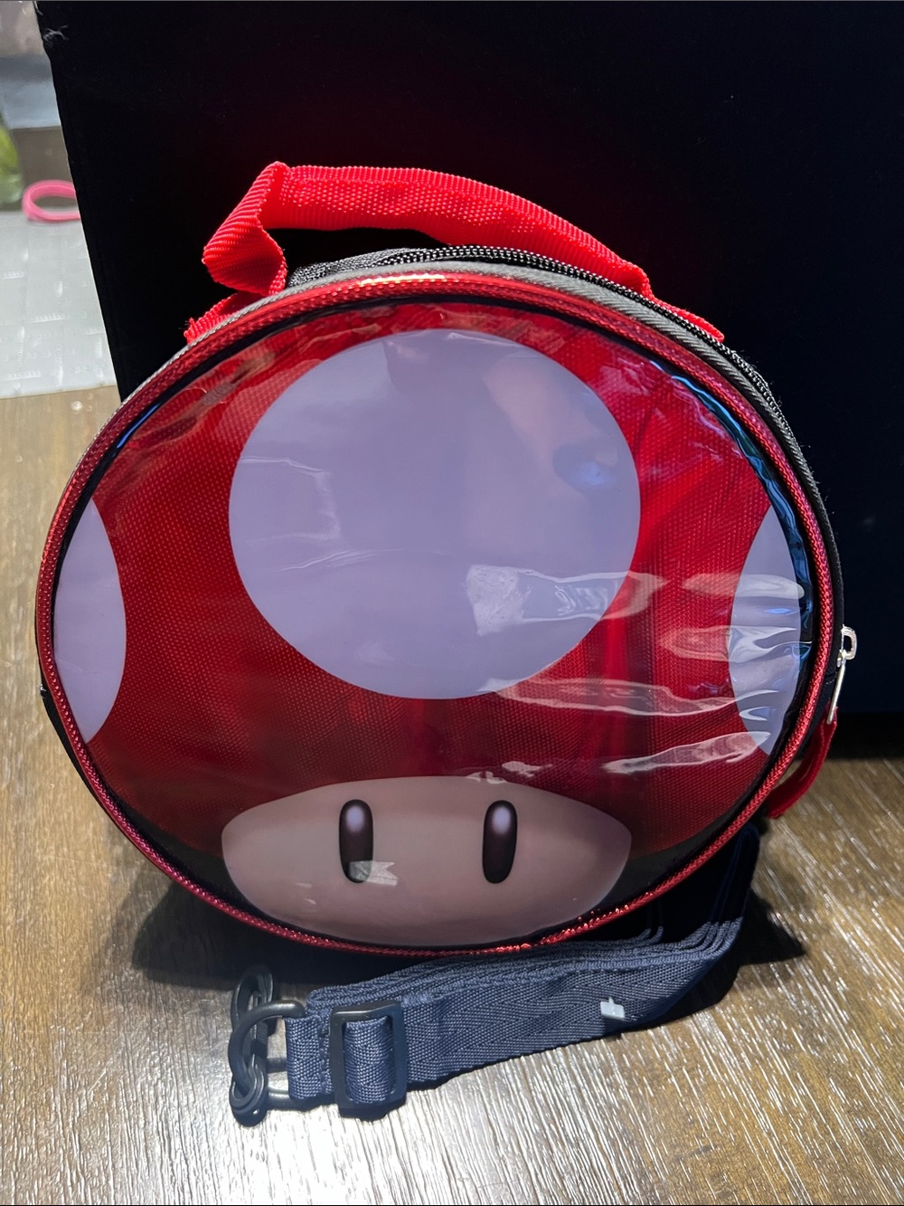 Red Toad Super Mario Lunch Bag with navy strap